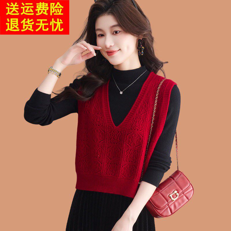 v领羊毛针织马甲女2026秋季新款高腰短款叠穿配裙子毛衣无袖背心