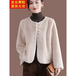 彷水貂绒外套女秋冬加厚外搭配旗袍连衣裙的海宁皮毛一体V领开衫