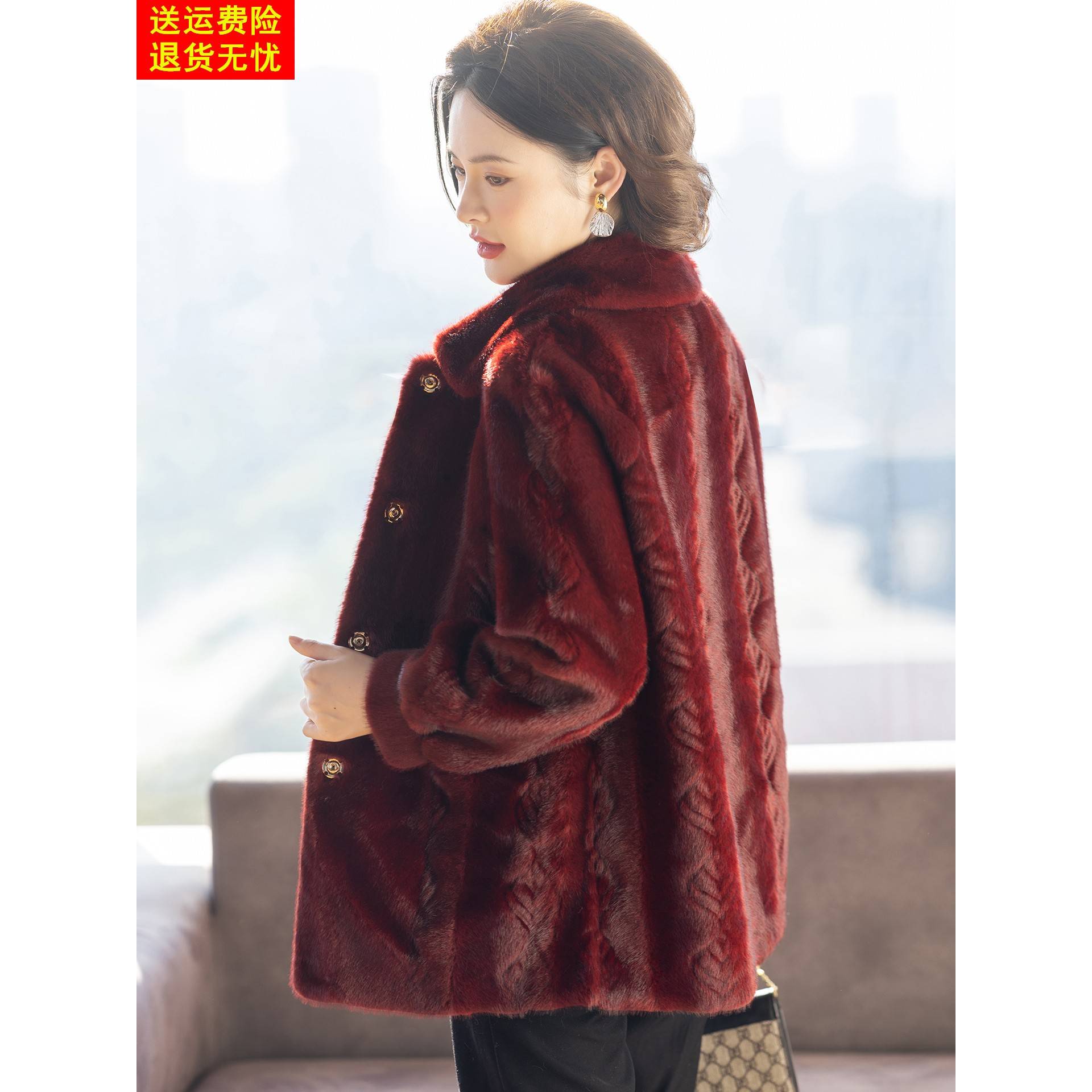 妈妈冬装外套2025新款洋气高贵中长款大衣中老年女秋冬红色上衣服