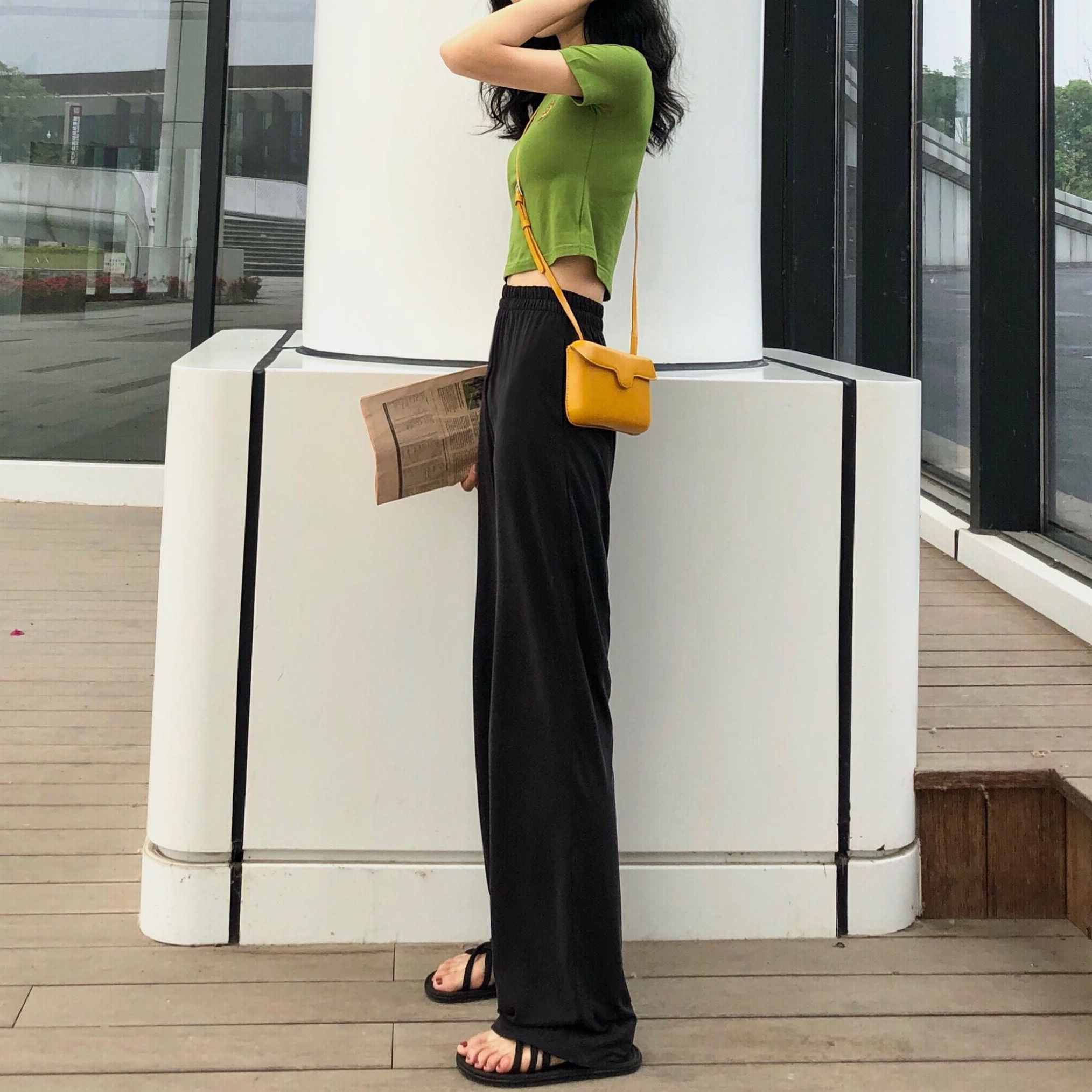 铜氨丝阔腿裤女夏2019新款垂感拖地长裤高腰宽松休闲cec直筒裤女(用5元券)