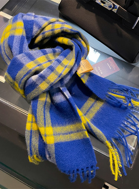 新款蓝色英伦纯羊毛格纹生日礼品围巾男女秋冬情侣款高档学生围脖