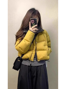 2025秋冬高级感黄色撞色棉服女休闲风韩系显白面包服外套保暖棉袄