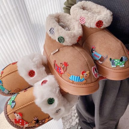 HD11242A06加绒加厚腊肠小狗高帮雪地靴秋冬保暖棉鞋可爱棉拖鞋女