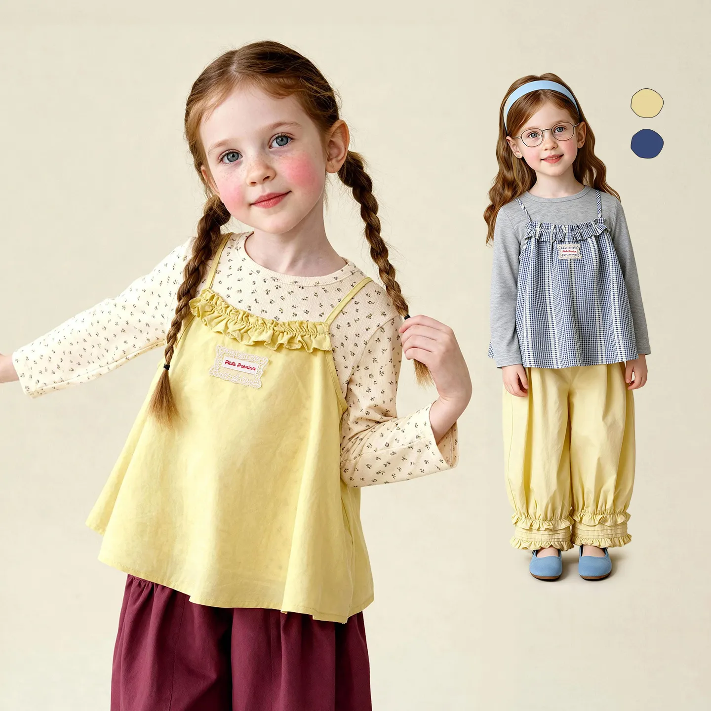 童装2026春季新款女童T恤套装可爱甜美长袖上衣吊带两件套,童装/婴儿装/亲子装,T恤,淘宝优惠券,粉丝福利购,淘宝优惠卷