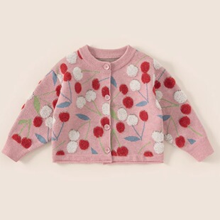 女孩提花衣服生日聚会儿童开衫2025甜美洋气女童毛衣外套
