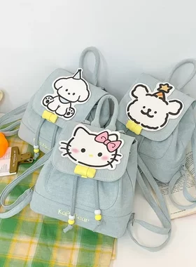 韩版轻便通勤小型卡通包包女生出游双肩包包高级感牛仔布迷你背包