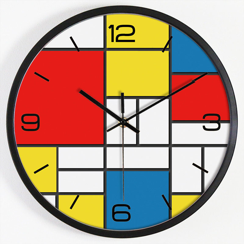 原创设计现代蒙德里安客厅装饰挂钟时尚静音石英钟挂表简约时钟