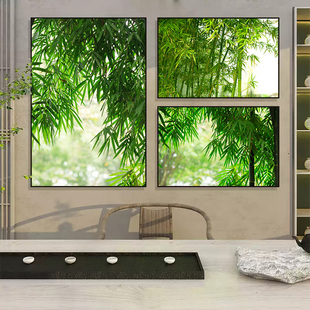 竹林挂画中式厅堂客厅餐厅风景装饰画办公室风水招财竹报平安壁画
