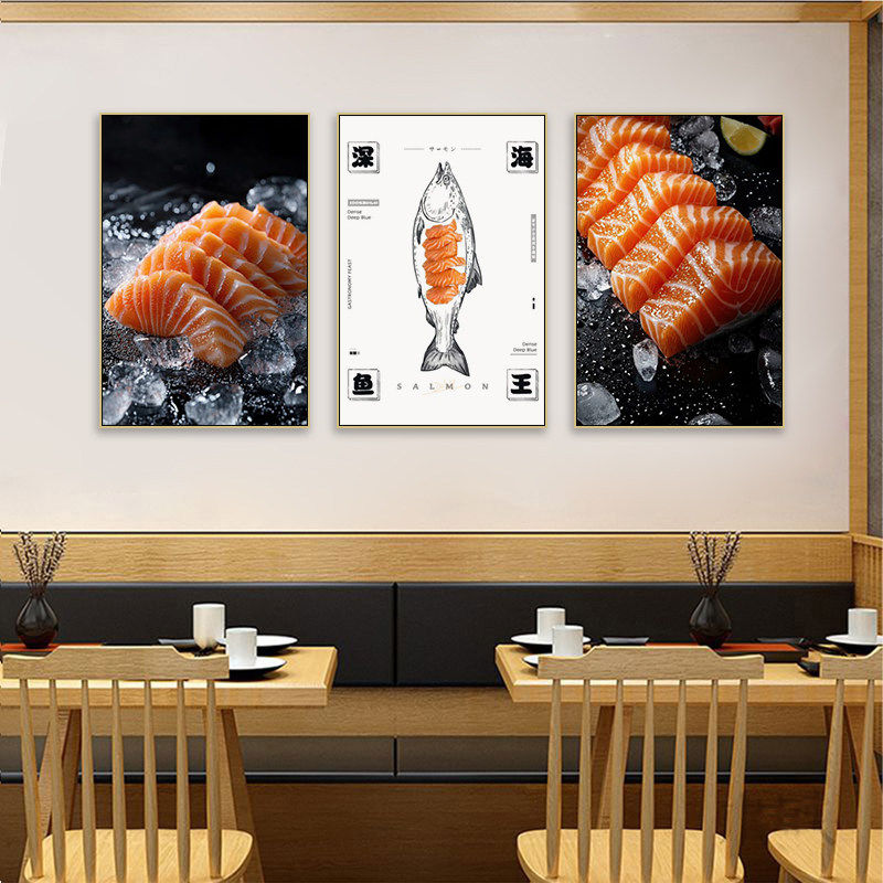 三文鱼墙面装饰画海鲜深海鱼类刺身分解图挂画烧鸟寿司店餐厅壁画
