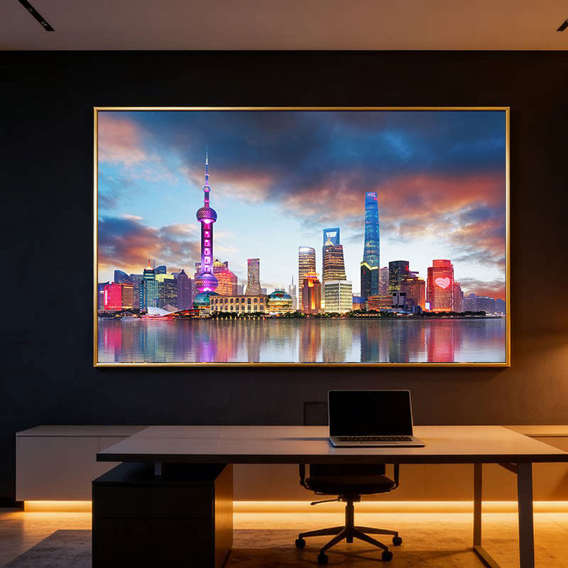 上海外滩装饰画办公室餐厅客厅壁画城市风景建筑东方明珠夜景挂画