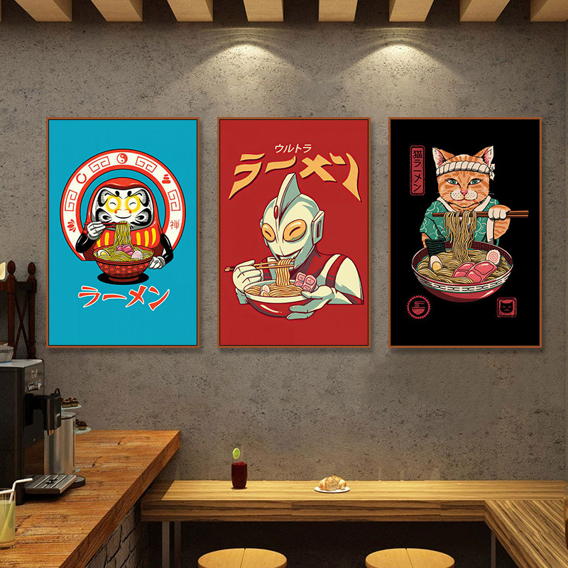 日式挂画招财猫拉面馆日本饭厅装饰画寿司店墙面浮世绘章鱼壁画