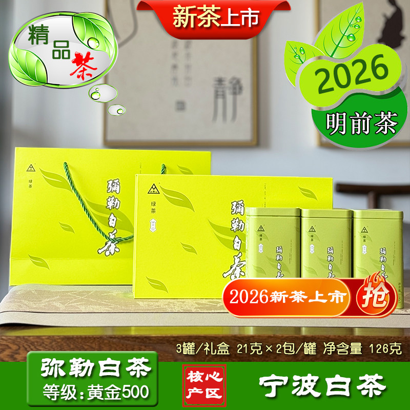 弥勒白茶黄金500等级礼盒宁波白茶2026明前茶印雪白大堰白茶
