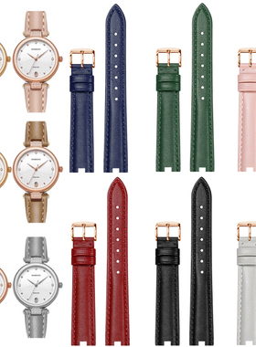 凹口女士真皮手表带适配罗西尼飞亚达阿玛尼MK西铁城芙丽彩色表链