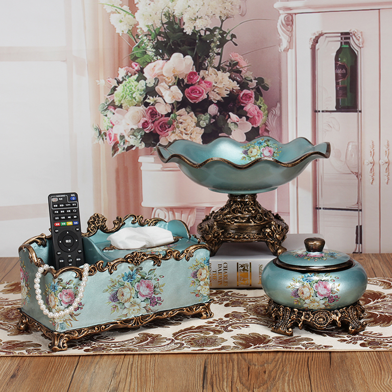 欧式果盘套装客厅装饰奢华工艺品多功能纸巾盒树脂三件套茶几摆件在类目 家居饰品, 装饰器皿, 果盘/果篓中 - 来自Buy2taobao.com提供专业的淘宝代购服务