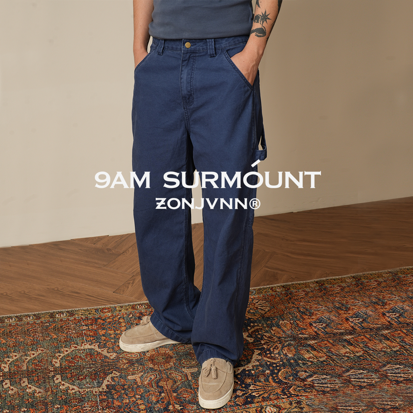 ZONJVNN法工复古工装裤重工水洗做旧休闲宽松阔腿男士长裤多口袋