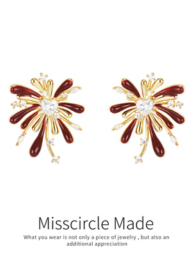 瑟可巨好看新年红色烟花耳钉女轻奢高级感气质大气2025新款设计感