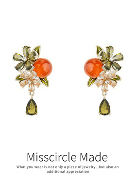 瑟可巨好看独特漂亮精致立体橘色花朵吊坠耳环女2026新款轻奢显白