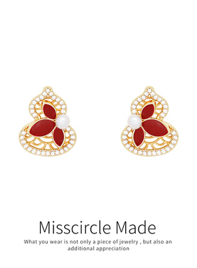 瑟可新中式国风红色镂空葫芦耳钉女轻奢高级感气质大气百搭设计感