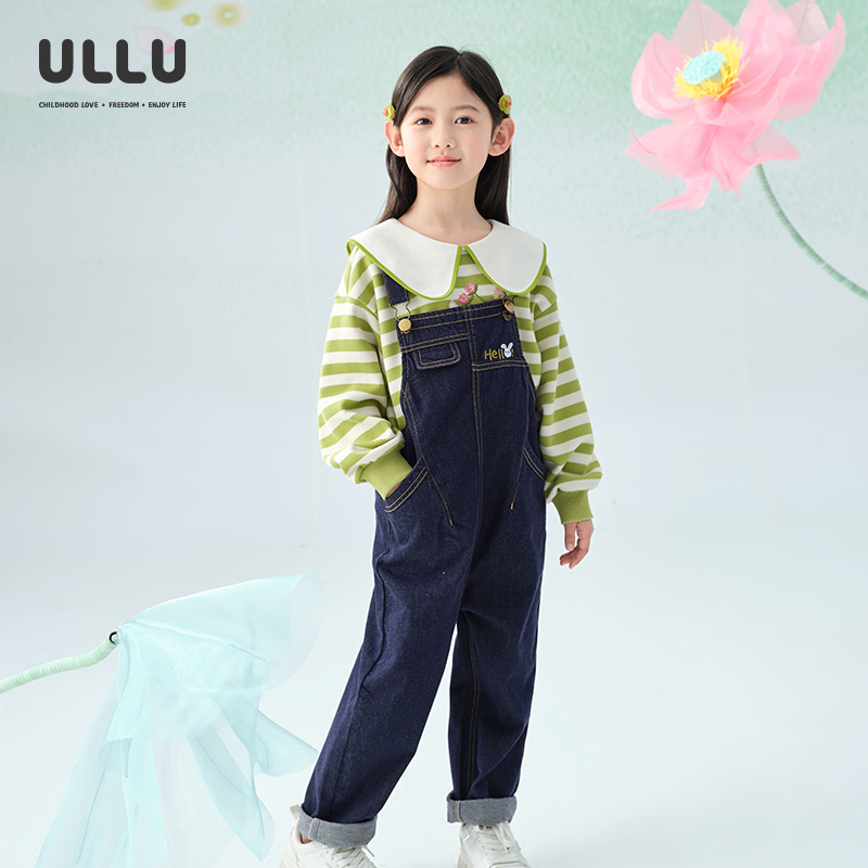 ULLU兔子字母绣花锥形牛仔背带裤