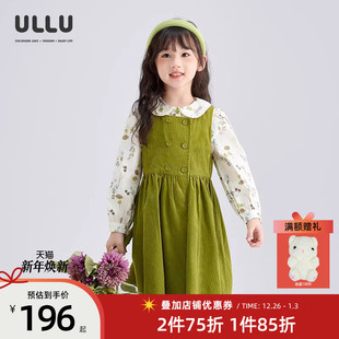 复古甜美绿色灯芯绒儿童背心裙 连衣裙ULLU25秋款 优露童装 女童无袖