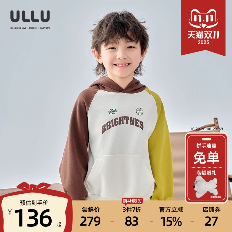 ULLU插肩袖复古字母印花连帽卫衣