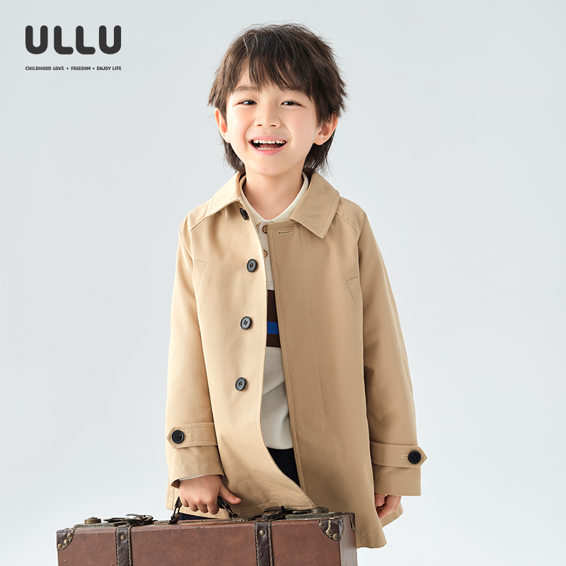 ULLU学院风卡其色微A型斜纹风衣