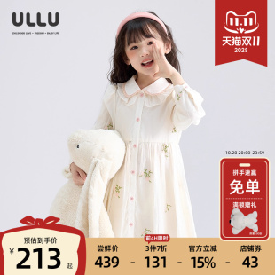 清新花边翻领天丝绣花白衬衫 连衣裙ULLU秋新款 裙 女童长袖 优露童装