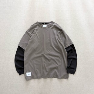 日单现货西山彻WTAPS SLDR 01 / LS / COTTON 假两件拼接长袖T恤