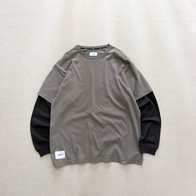 日单现货西山彻WTAPS SLDR 01 / LS / COTTON 假两件拼接长袖T恤
