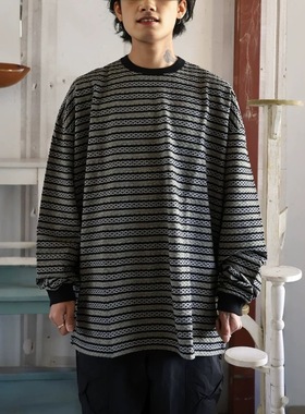 现货COOTIE JACQUARD L/S 提花镶边复古毛织条纹宽松长袖T恤25SS