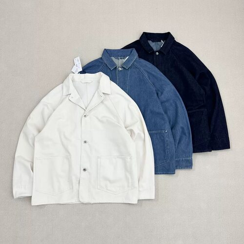 福利现货Denim Jacket 日系复古口袋翻领水洗蓝染牛仔夹克外套
