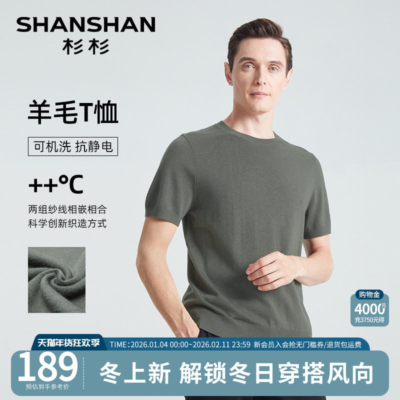 SHANSHAN杉杉男士羊毛衫2025春秋季新款圆领T恤打底针织衫男款