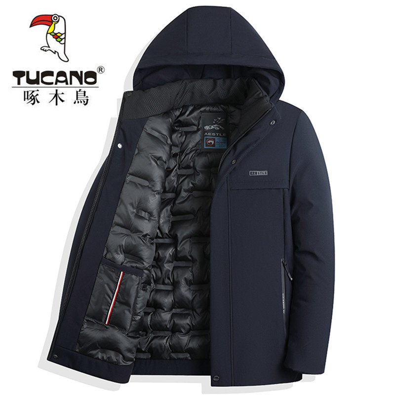 啄木鸟男士冬季加厚连帽棉服中老年人保暖棉袄爸爸装加棉上衣外套