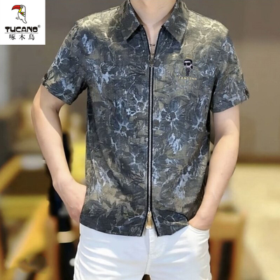 啄木鸟夏季拉链翻领短袖polo衫男