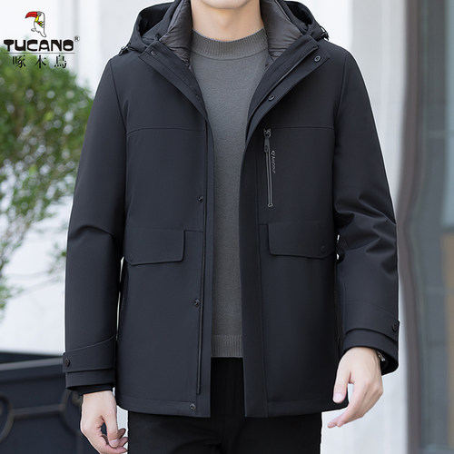 啄木鸟冬季鹅绒加厚连帽羽绒服男