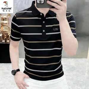 啄木鸟纯棉夏季条纹短袖POLO衫男