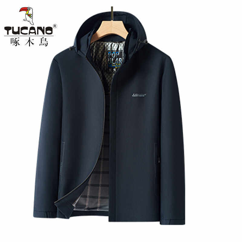 啄木鸟春秋冬男士可拆卸连帽夹克新款商务休闲中老年男装纯色外套