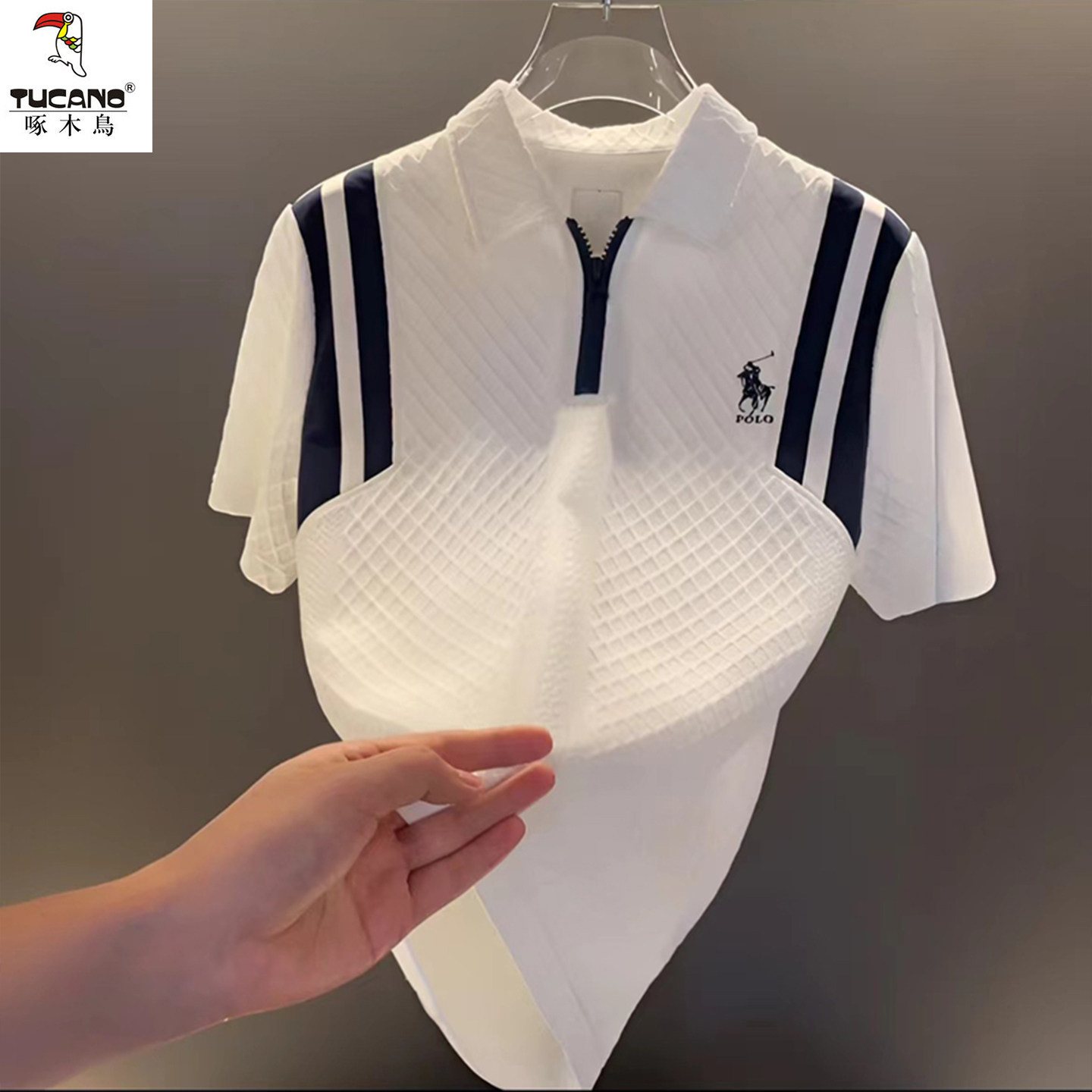 啄木鸟高端个性男款短袖polo衫时尚夏季新款男士半拉链翻领半袖T