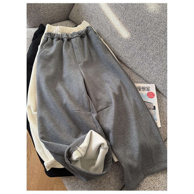 日系秋冬加绒卫裤弯刀运动裤