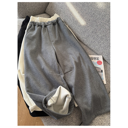 日系秋冬加绒卫裤弯刀运动裤