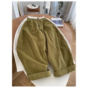 高定系列日系慵懒纯棉加厚灯芯绒休闲裤 女 阔腿松紧腰宽松显瘦长裤