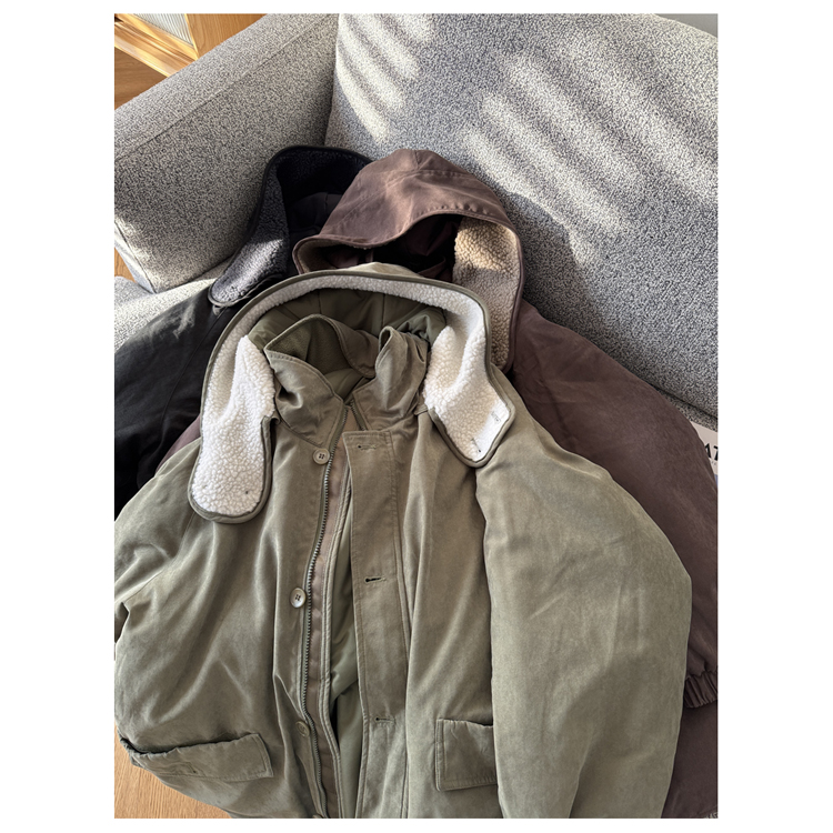 日式潮牌秋冬女中长款工装棉服