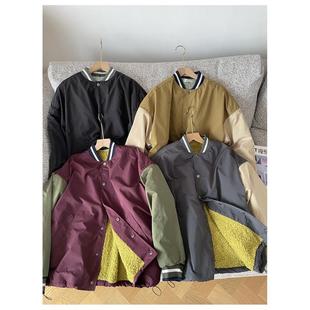 日式潮牌秋冬轻便保暖拼色棉服外套 经典复古试穿棒球服棉夹克