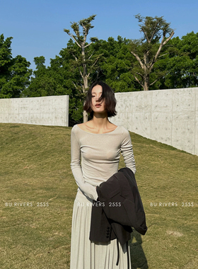 特BU RIVERS2025韩版露背天丝羊毛长袖T恤修身显瘦打底上衣31397