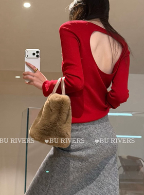BU RIVERS超显瘦新年款挖背修身圆领超柔羊毛小衫长袖上衣女15189