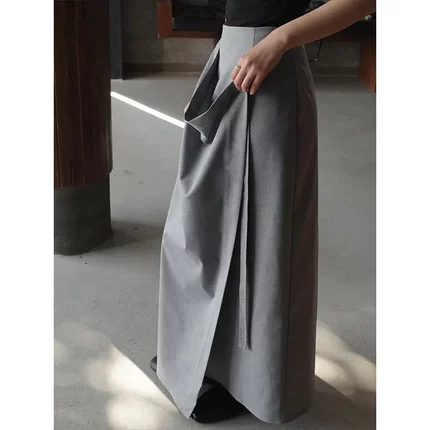 特DVZ设计感西装半身裙女2025新款中长款高腰气质A字包臀裙7916