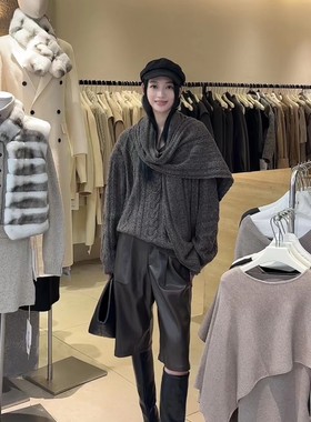 MOLS针织上衣围巾2025冬季新款韩宽松显瘦百搭毛衣外套女V领上衣