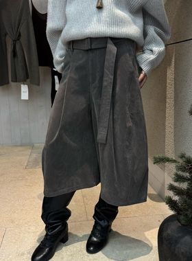 DVZ高品质翻皮绒七分阔腿裤女2025新款韩版宽松显瘦休闲皮裤8158