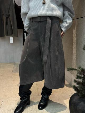 DVZ高品质翻皮绒七分阔腿裤女2025新款韩版宽松显瘦休闲皮裤8158