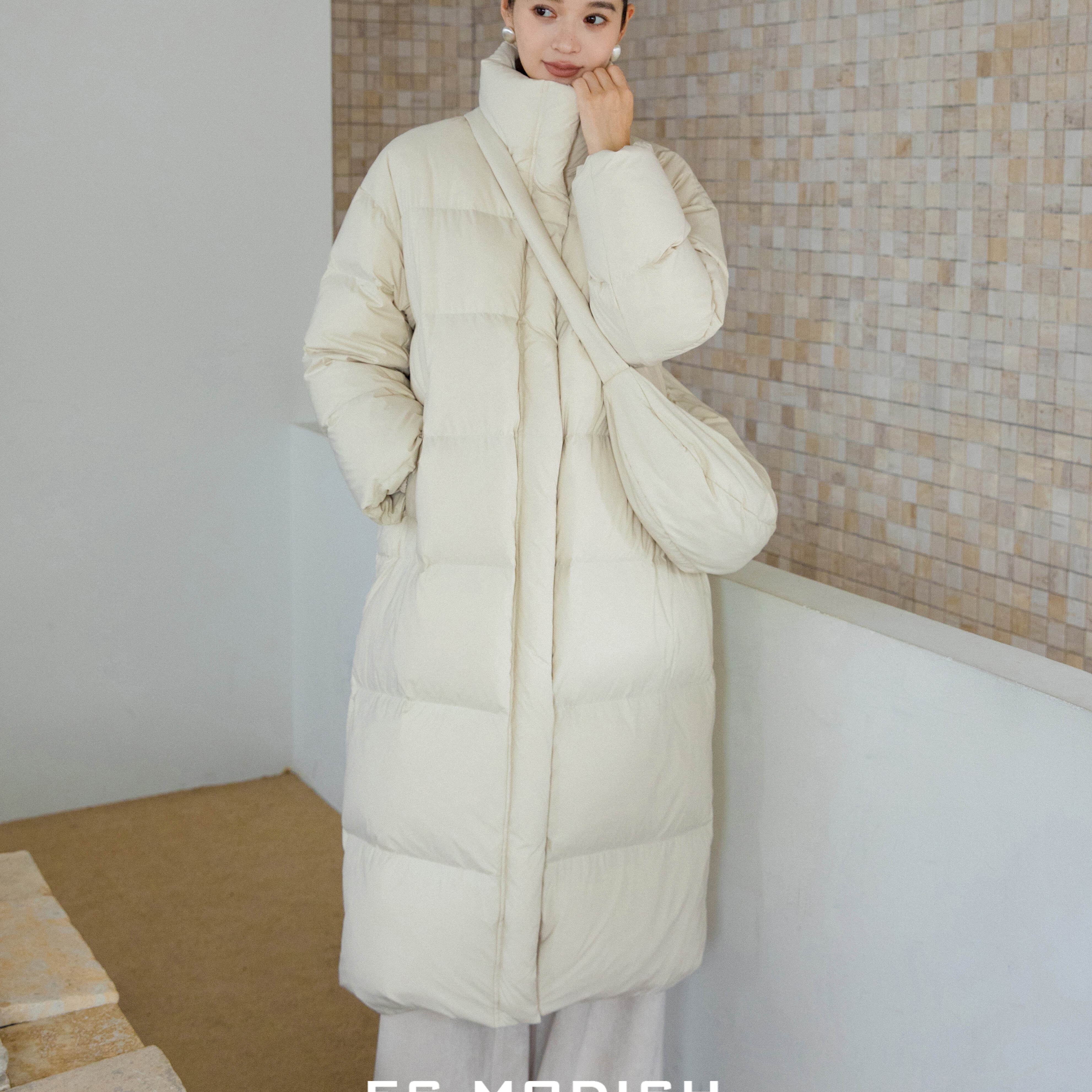 ES MODISH-长款气质外搭立领白鸭绒保暖羽绒服外套(配挎包)JK4242